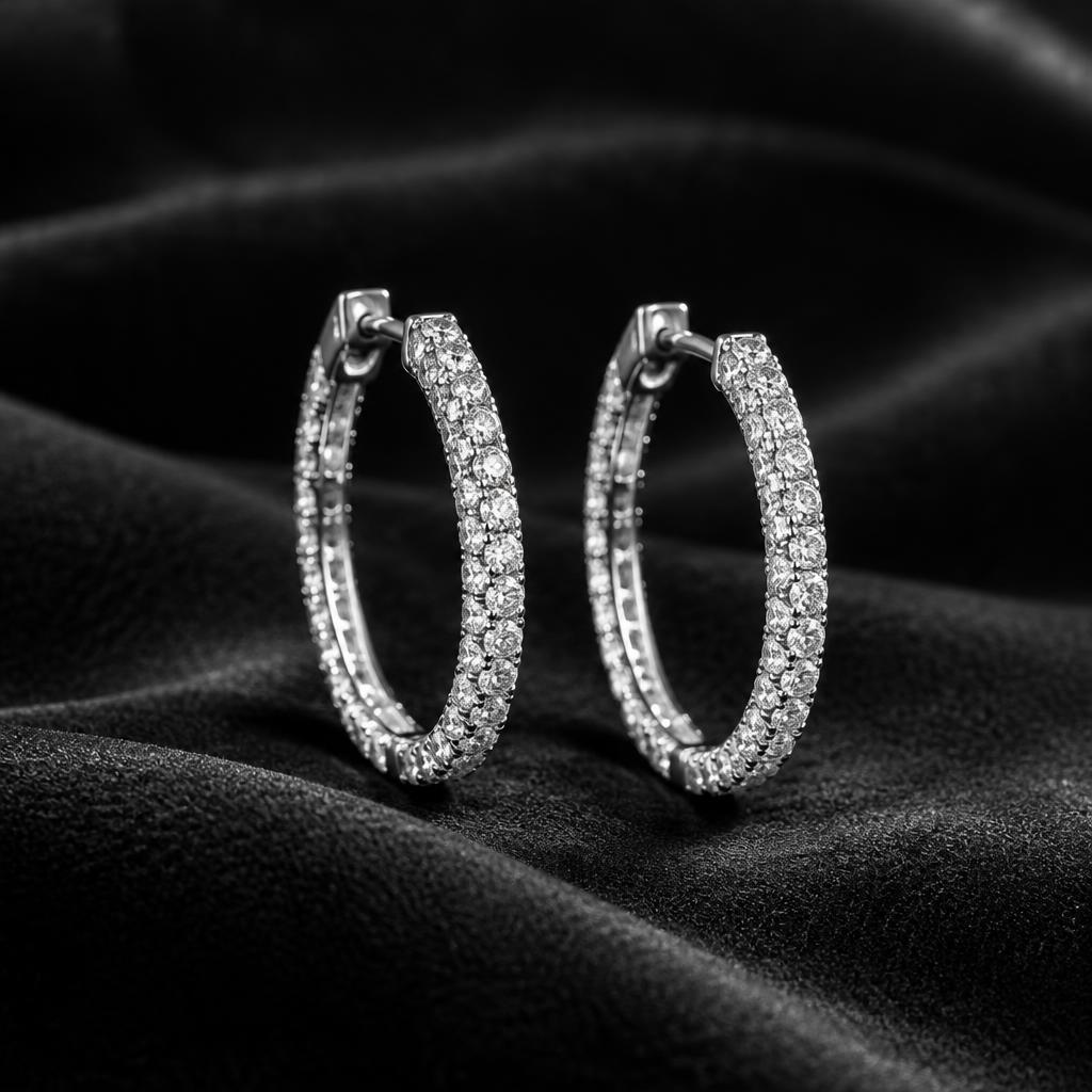 Diamond hoops — Pavé pair · white gold